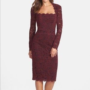 Holiday party burgundy sleeve lace dress 2 NWT